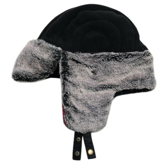 VTG Woolrich Trapper Hat Buffalo Plaid Ear Flaps Faux Fur-Lined Cap Red Black - Picture 7 of 12